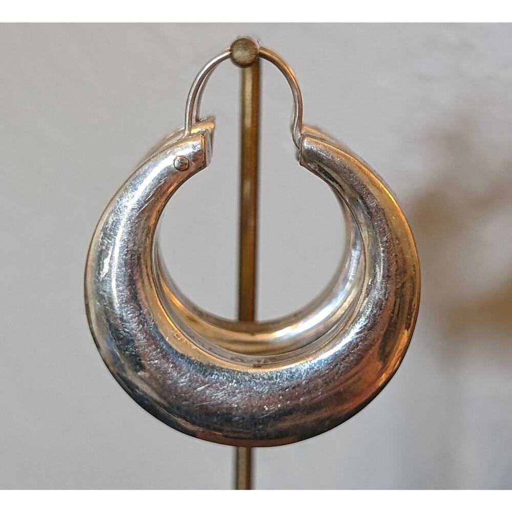 Vtg. Marked Mexico 950 Sterling Silver Basket Hook hick Gypsy Hoop Earrings 18g - Picture 3 of 8